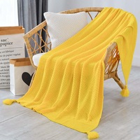 130*170cm Cozy Decorative Knit Woven Throw Blanket Sofa Throw Bed Throw Bed Blanket - Yellow