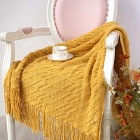 130*170cm Cozy Decorative Knit Woven Throw Blanket Sofa Throw Bed Throw Bed Blanket - Yellow