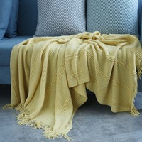 130*170cm Cozy Decorative Knit Woven Throw Blanket Sofa Throw Bed Throw Bed Blanket - Yellow