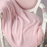 130*200cm Cozy Decorative Knit Woven Throw Blanket Sofa Throw Bed Throw Bed Blanket - Pink