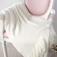130*200cm Cozy Decorative Knit Woven Throw Blanket Sofa Throw Bed Throw Bed Blanket - White