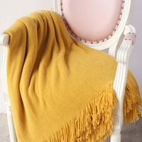 130*200cm Cozy Decorative Knit Woven Throw Blanket Sofa Throw Bed Throw Bed Blanket - Yellow