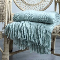 130*220cm Cozy Decorative Knit Woven Throw Blanket Sofa Throw Bed Throw Bed Blanket - Green