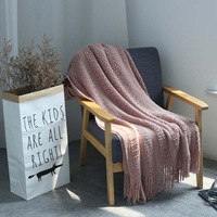 130*220cm Cozy Decorative Knit Woven Throw Blanket Sofa Throw Bed Throw Bed Blanket - Pink