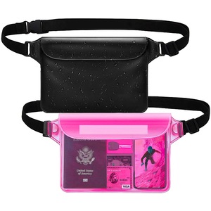 2 Pack Waterproof Pouch with Waist Strap Phone Bag for Boating Swimming Snorkeling Kayaking Beach Pool Water Park,Black and Rose