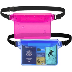 2 Pack Waterproof Pouch with Waist Strap Phone Bag for Boating Swimming Snorkeling Kayaking Beach Pool Water Park,Blue and Rose