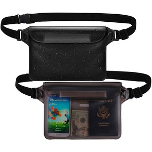 2 Pack Waterproof Pouch with Waist Strap Phone Bag for Boating Swimming Snorkeling Kayaking Beach Pool Water Park,Black