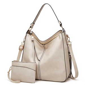 2Pcs/Set Women Handbag PU Leather Women Shoulder Bags Women Messenger Bag Ladies Casual Bag with Purse,Beige