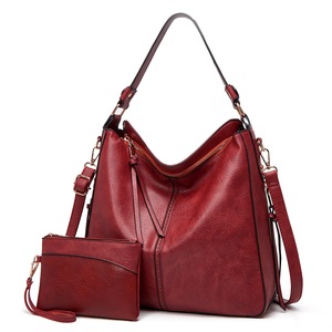2Pcs/Set Women Handbag PU Leather Women Shoulder Bags Women Messenger Bag Ladies Casual Bag with Purse,Red