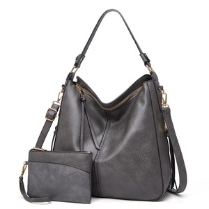 2Pcs/Set Women Handbag PU Leather Women Shoulder Bags Women Messenger Bag Ladies Casual Bag with Purse,Darkgrey