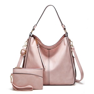 2Pcs/Set Women Handbag PU Leather Women Shoulder Bags Women Messenger Bag Ladies Casual Bag with Purse,Pink