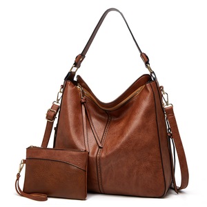 2Pcs/Set Women Handbag PU Leather Women Shoulder Bags Women Messenger Bag Ladies Casual Bag with Purse,Brown