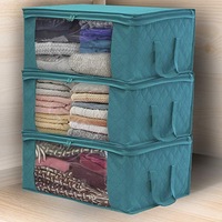 3 Pack Foldable Storage Bag Organizers, Large Clear Window & Carry Handles, Great for Clothes, Blankets, Closets, Bedrooms,Green