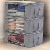 3 Pack Foldable Storage Bag Organizers, Large Clear Window & Carry Handles, Great for Clothes, Blankets, Closets, Bedrooms,Grey