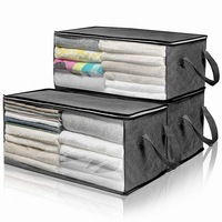 3 Pack Foldable Storage Bag Organizers, Large Clear Window & Carry Handles, Great for Clothes, Blankets, Closets, Bedrooms,Grey