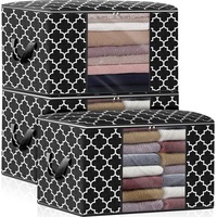 3-Pack Large Blanket Clothes Containers for Bedding, Comforters, Foldable Organizer with Reinforced Handle, Black