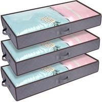 3 Pack Underbed Storage Bags Foldable Clothes Bag Containers with Clear Window Reinforced Handles Zippered Organizer for Comforters Blankets Bedding,Grey