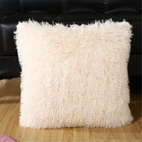 43*43cm Fluffy Decorative Throw Cushion Cover Pillow Cover Pillow Case for Sofa Couch Bed Chair Living Room Bedroom - Beige