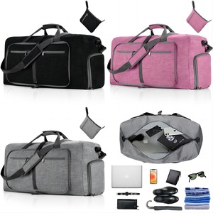 65L Foldable Travel Duffel Bag with Shoes Compartment Overnight Bag for Men Women Waterproof & Tear Resistant