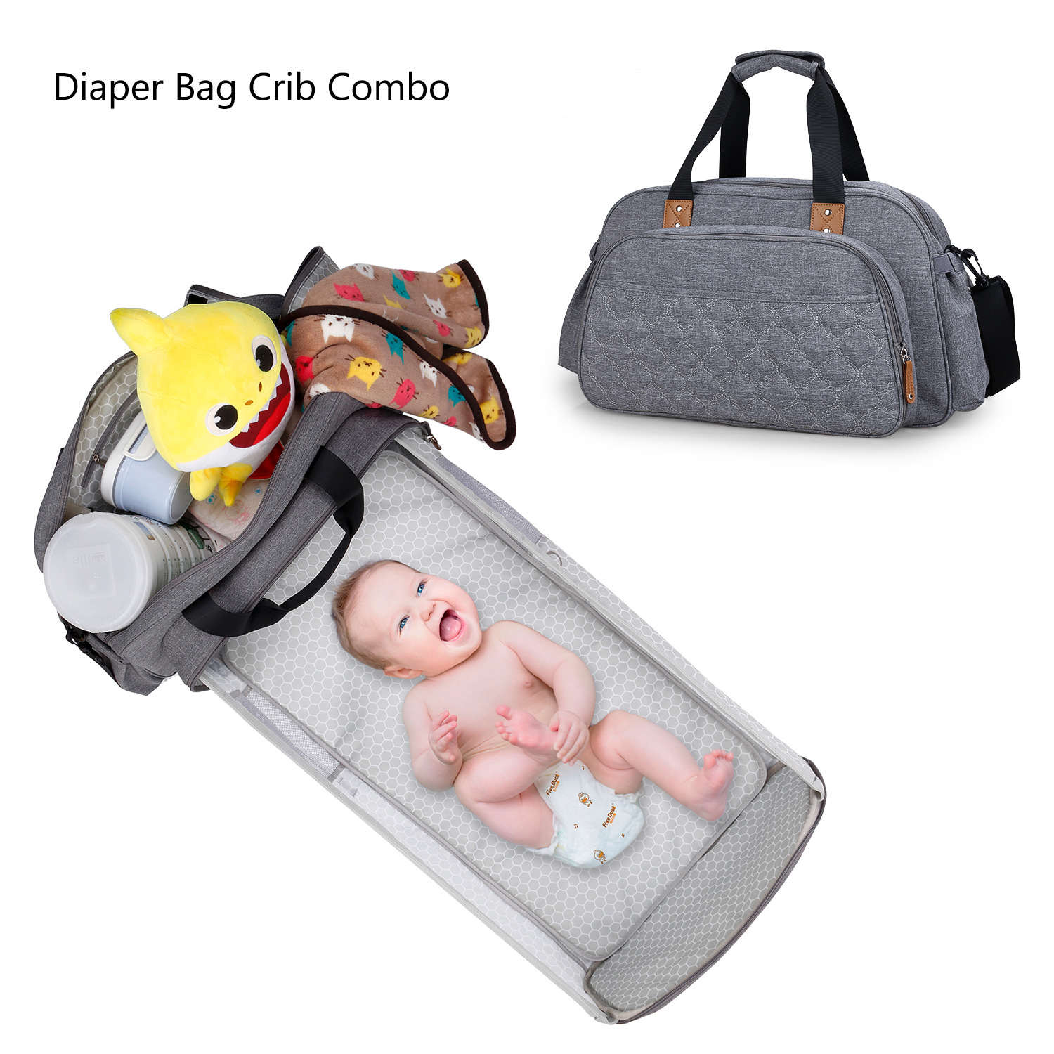 One Duo Designer Baby Diaper Bag, Classic Canvas, Big, Warm Silver