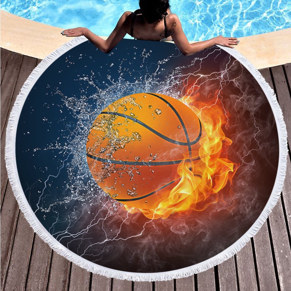Basketball&Fire on Water Absorbent Sandproof Quick Dry Round Beach Towel Beach Blanket Beach Mat 59 Inches Diameter 40012-5