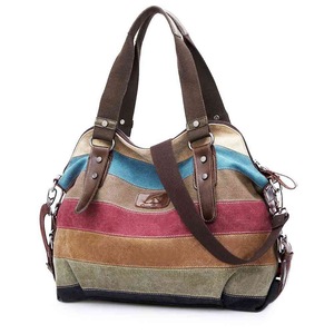 Canvas Handbag Multi-Color Striped Lattice Cross Body Shoulder Purse Bag Tote-Handbag for Women