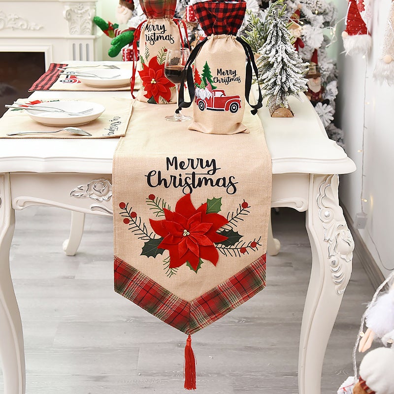 Christmas Table Runner Family Holiday Party Decorations Dining Table Decoration