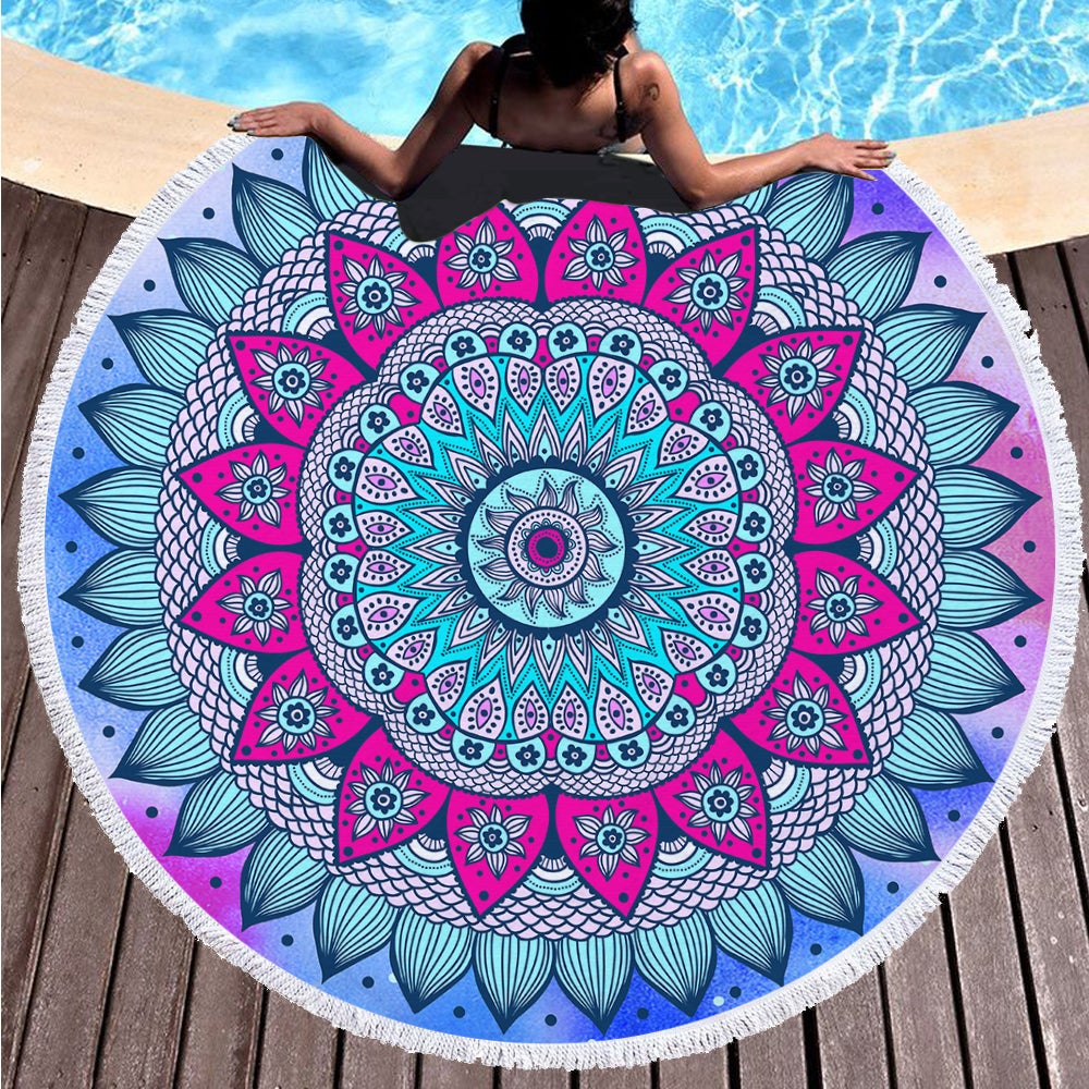Classic Colored Kaleidoscope on Water Absorbent Sandproof Quick Dry Round Beach Towel Beach Blanket Beach Mat 59 Inches Diameter 40001-7