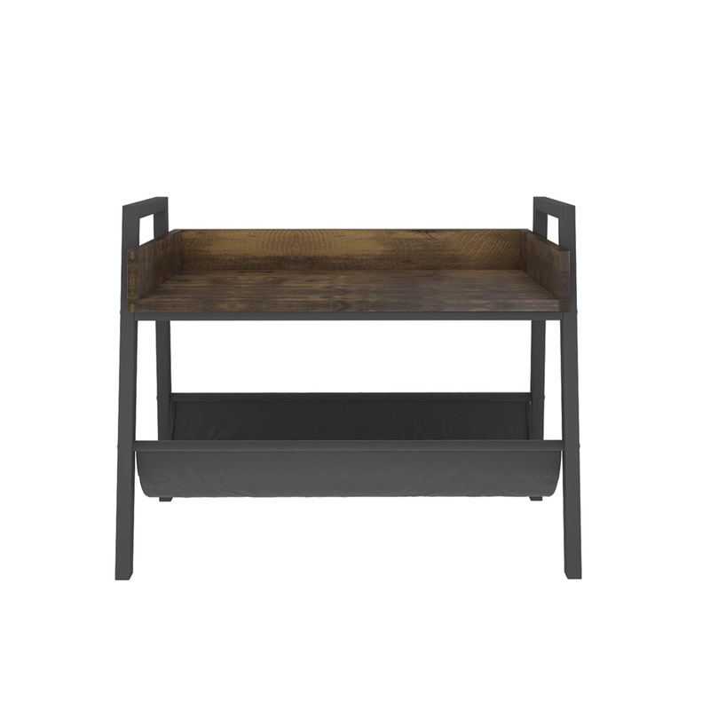 EZI Vintage Narrow End Table with Fabric Magazine Holder Sling, Modern