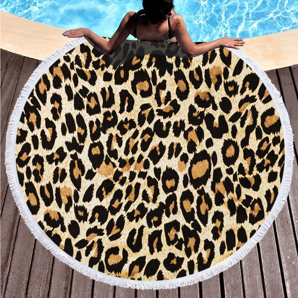 Leopard Pattern on Water Absorbent Sandproof Quick Dry Round Beach Towel Beach Blanket Beach Mat 59 Inches Diameter 40022-16