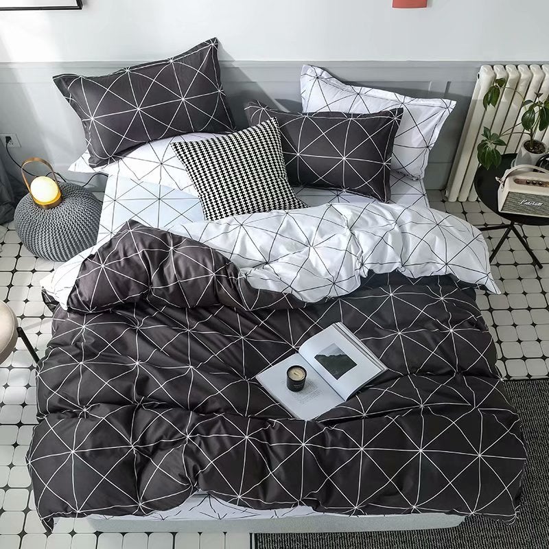 King Duvet Cover Doona Cover Set Modern Geometry Black And White Cotton Fibre Quilt Cover 3 Pieces Bedding Set
