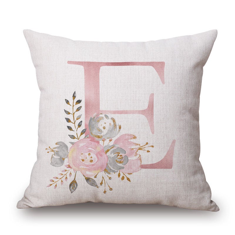 Pink letter E Flowers on Decorative Throw Cushion Cover Pillow Cover Pillow Case for Sofa Couch Bed Chair Living Room Bedroom 80529