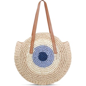 Straw Beach Bag Round Summer Large Woven Beach Bag Purse Handle Shoulder Bag for Women Vacation Tote Handbags,Beige