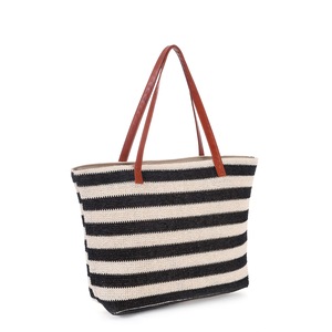 Black Stripes Straw Beach Tote Beach Bag for Travel Gym Swim and Beach Holiday