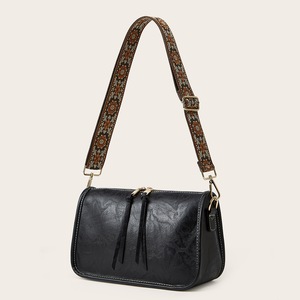 Stylish Shoulder Bag With Wide Strap Women PU Leather Crossbody Handbag