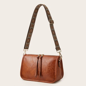 Stylish Shoulder Bag With Wide Strap Women PU Leather Crossbody Handbag