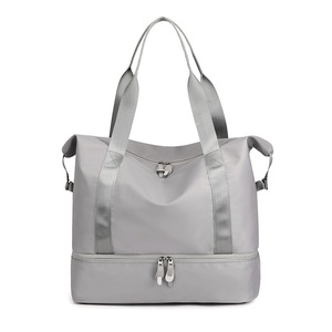 Travel Duffel Bag Nylon Weekender Overnight Bag Sports Gym Bag with Shoes Compartment Carry on Luggage Shoulder Bag,Grey