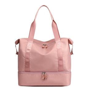 Travel Duffel Bag Nylon Weekender Overnight Bag Sports Gym Bag with Shoes Compartment Carry on Luggage Shoulder Bag,Pink