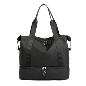 Travel Duffel Bag Nylon Weekender Overnight Bag Sports Gym Bag with Shoes Compartment Carry on Luggage Shoulder Bag,Black