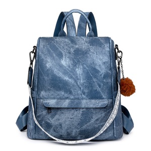 Women Backpack PU Leather Casual Shoulder Bag,Navy