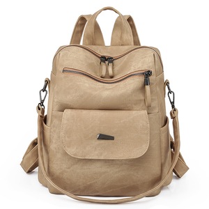 Women Backpack Vegan PU Leather Large Travel Backpack Shoulder Bag,Khaki