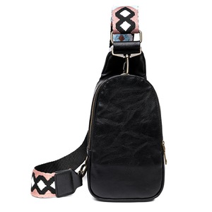Women Chest Bag Sling Bag Small Crossbody PU Leather Shoulder Backpack for Traveling Hiking,Black