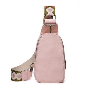 Women Chest Bag Sling Bag Small Crossbody PU Leather Shoulder Backpack for Traveling Hiking,Pink