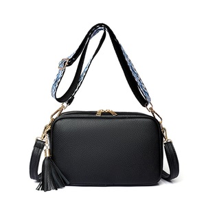 Women Fashion Double Strap Messenger Tassel Bag Shoulder Handbag,Black