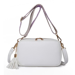 Women Fashion Double Strap Messenger Tassel Bag Shoulder Handbag,White