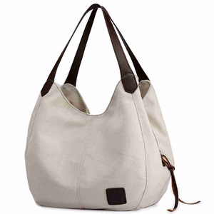 Women's Cotton Canvas Handbag Multi-pocket Shoulder Bag Canvas Tote Bag