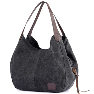 Women's Cotton Canvas Handbag Multi-pocket Shoulder Bag Canvas Tote Bag