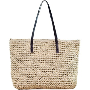 Women Straw Beach Bag Woven Tote Large Beach Handmade Weaving Shoulder Bag Purse Straw Beach Bag Handbag,Beige