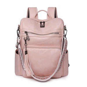 Womens Backpack Purse Vegan Leather Large Travel Backpack College Shoulder Bag with Tassel,Pink