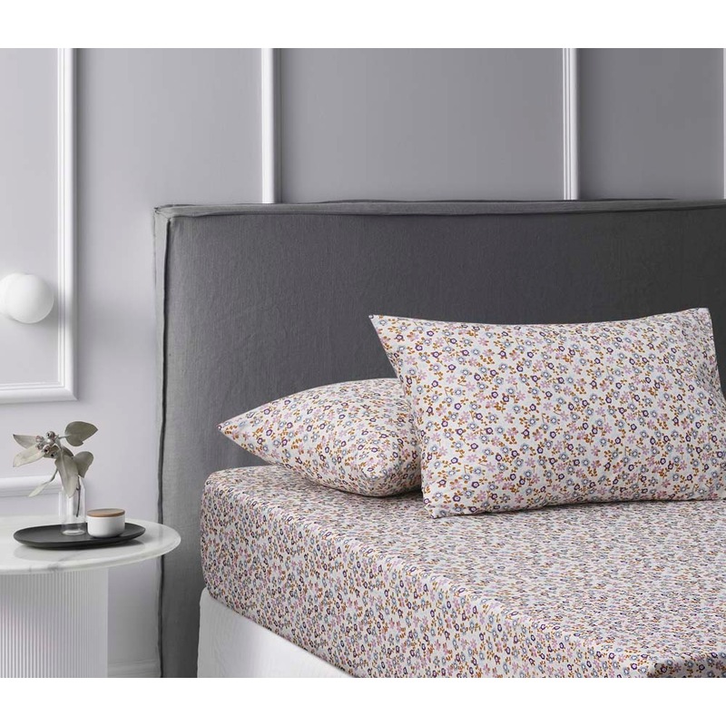 Buy Lisa Ochre Washed Cotton Printed Fitted Sheet Set MyDeal